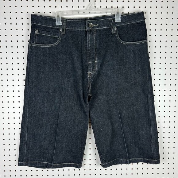 NBN Gear Black Gothic Shorts 40 Denim Jean Embroidered Pockets Flap Stitched Y2K - Picture 5 of 7